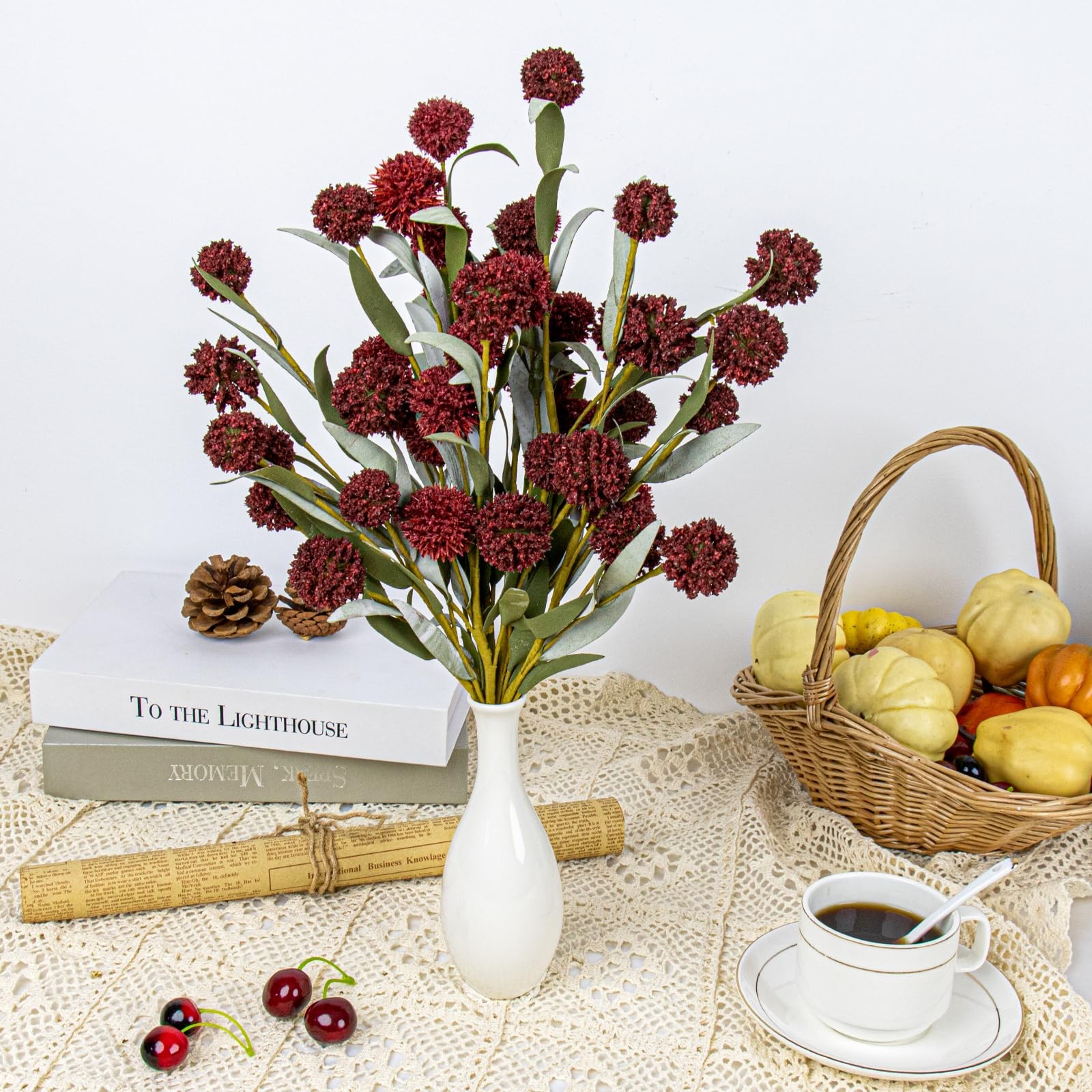 Artificial Bush Mini Ball Flowers Faux Billy Button Thistle Globe Echinops
