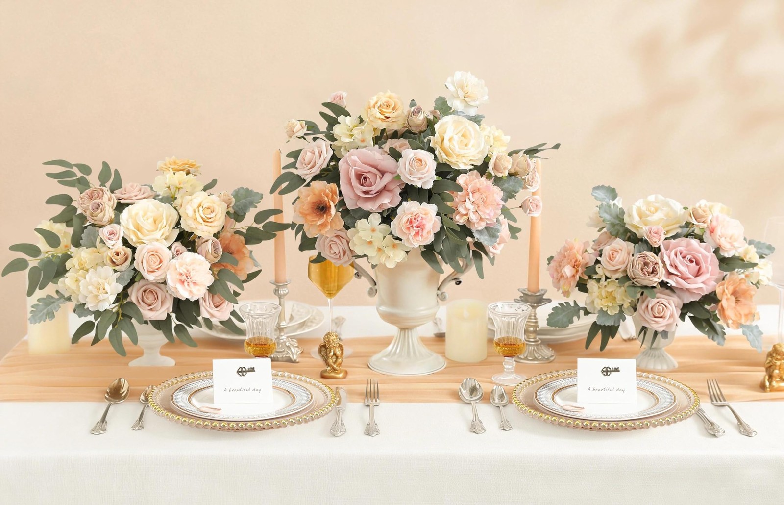 Artificial Flowers Combo Champagne Fake Roses Silk Flowers with Stems for DIY…