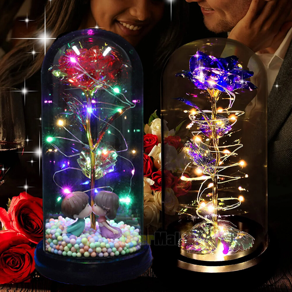 Enchanted Galaxy Flower LED Rose in Glass Dome – Christmas Birthday Gift for Her