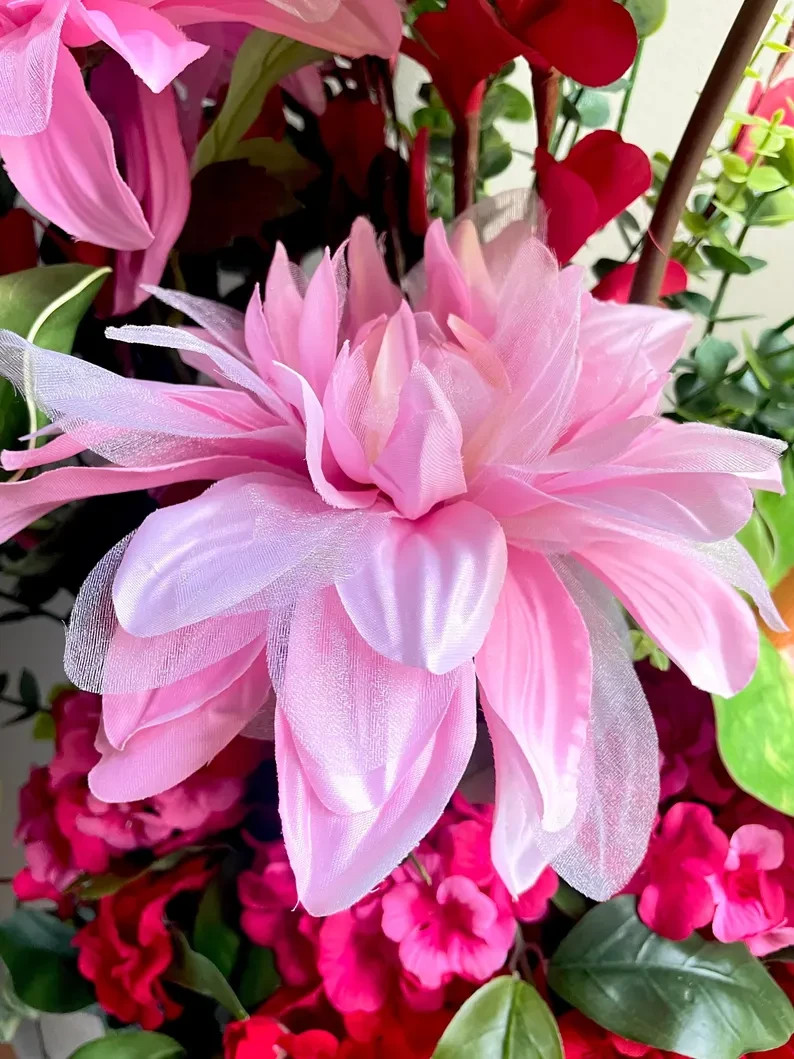 Tropical Red Pink Centerpiece Tall Oasis Living Dining Room Decor Bedroom Accent