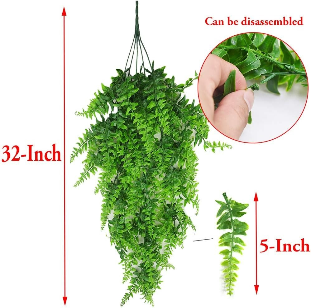 Green Artificial Hanging Ferns – 2 Pieces, Perfect for Weddings & Gardens