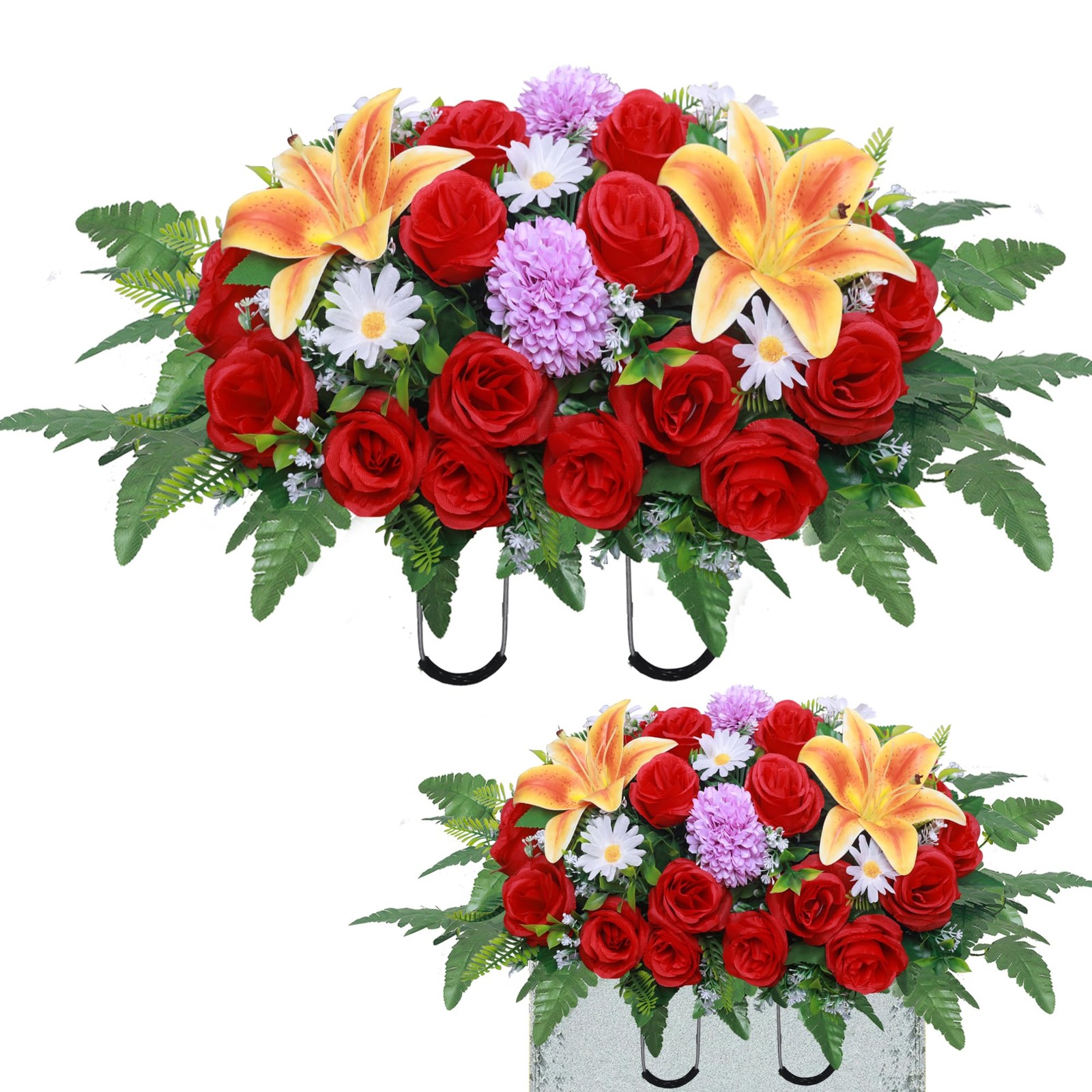 Lodou Artificial Cemetery Flower Saddles,Headstone Saddles for Graves,Lily Ro…