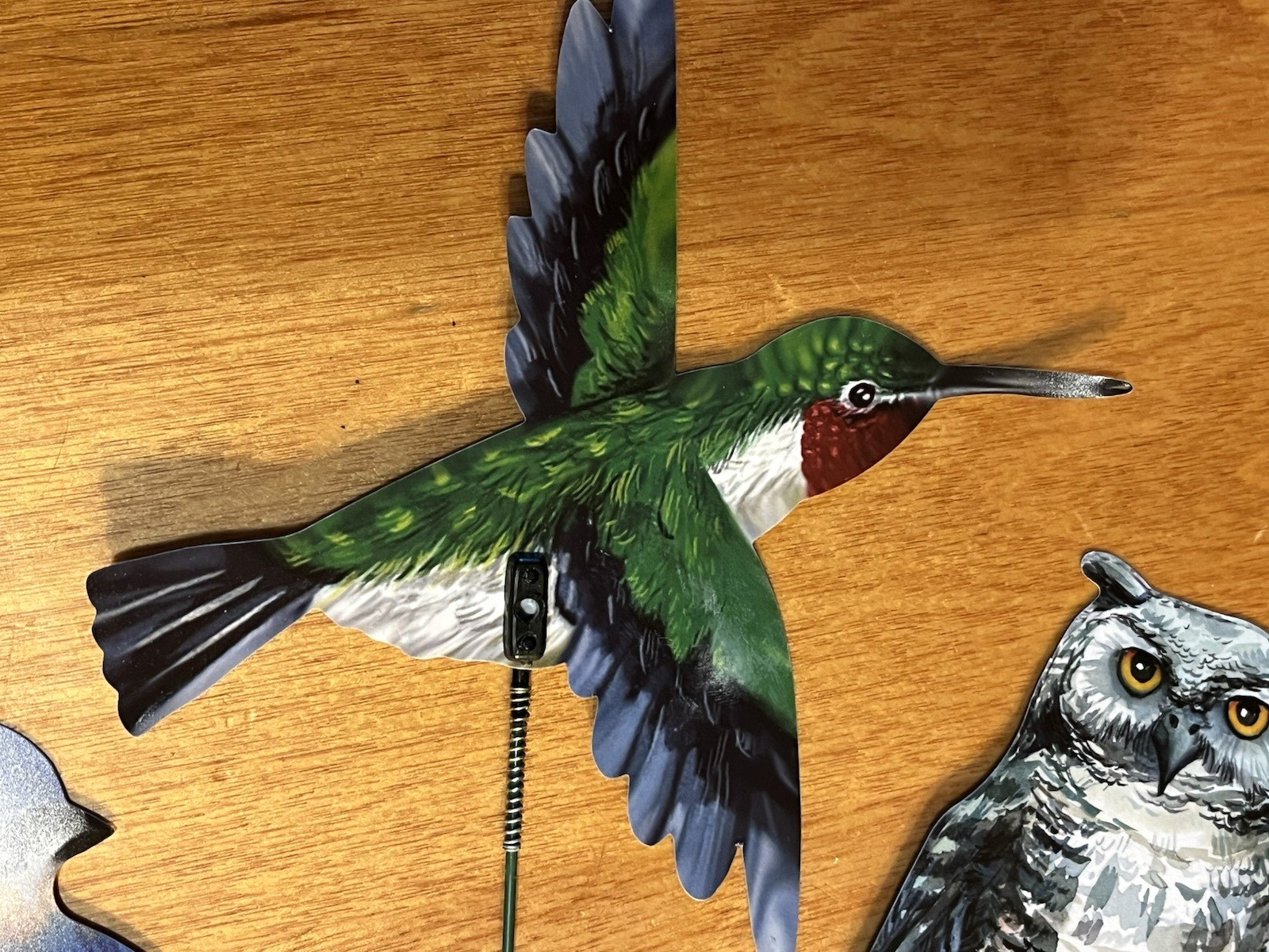 Bird Picks Lot of 3 Decorative Plastic on Wire Stems Owl, Hummingbird, Blue Bird