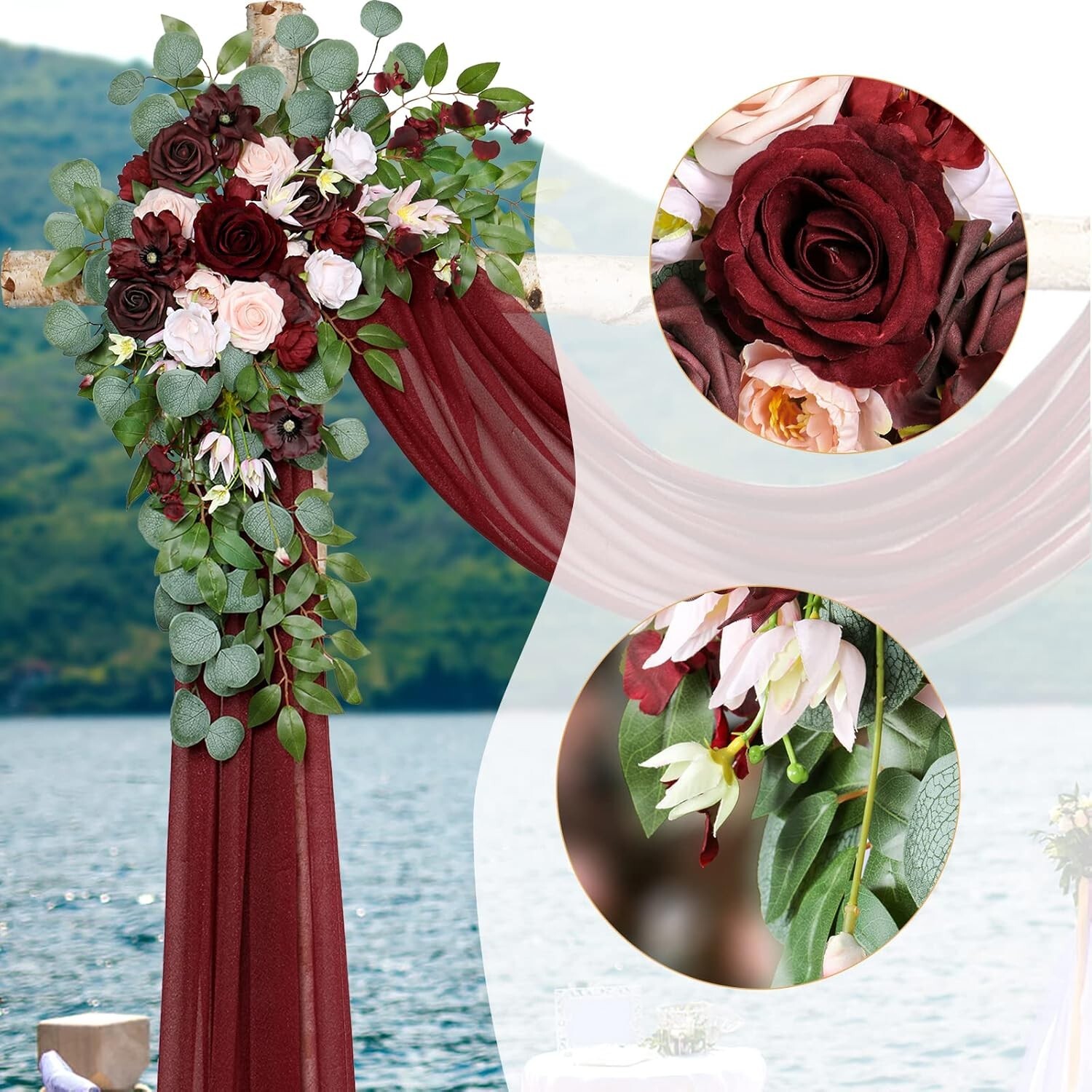 Arco de flores artificiales para boda con decoración de tela brillante de 7,9 m