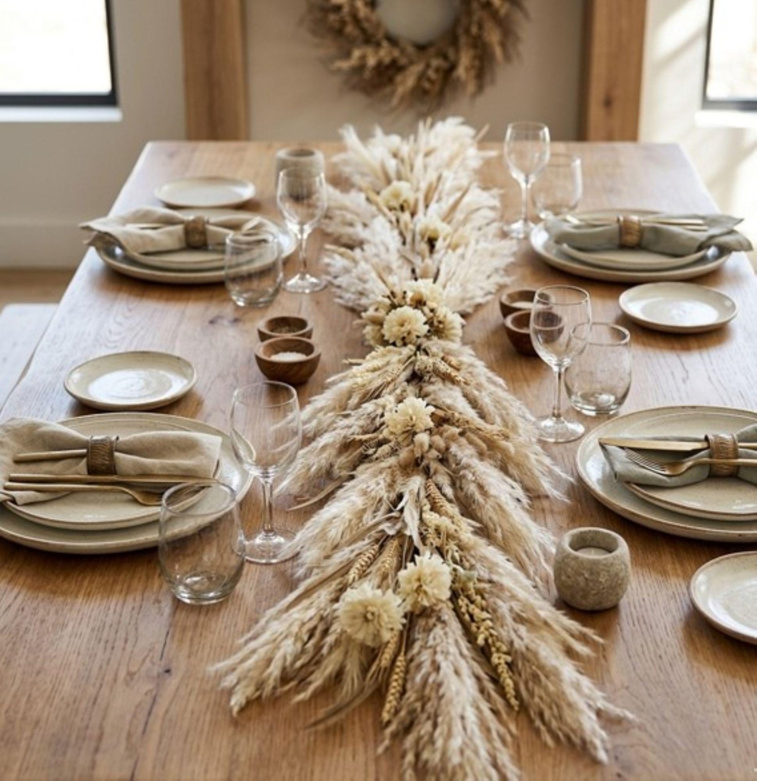 22″ Pampas Grass & Cornflower Bush – Organic Modern Cream Floral Stem