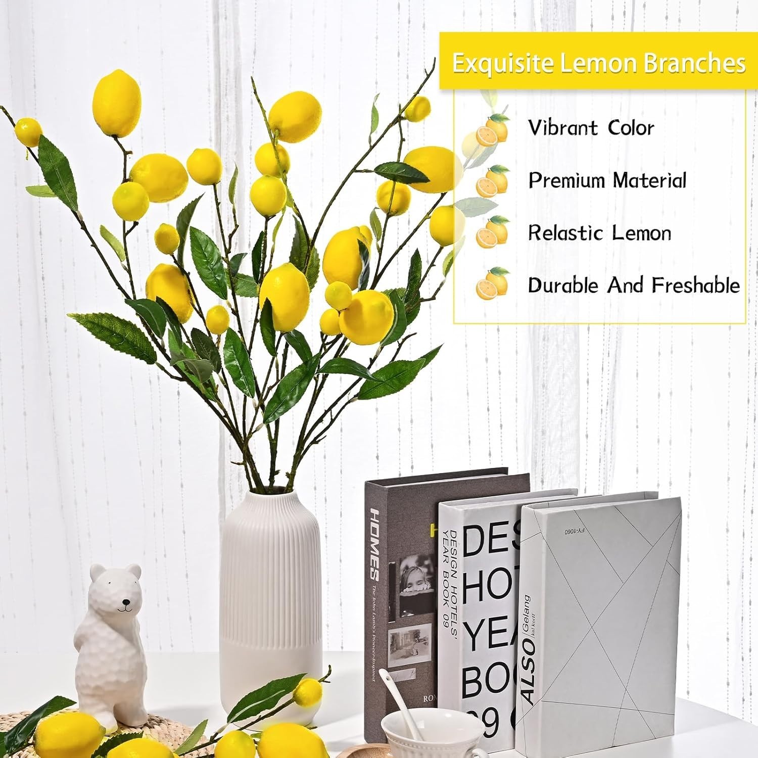 Versatile 2 Pack Artificial Lemon Branches – Ideal for Home and Outdoor Spaces
