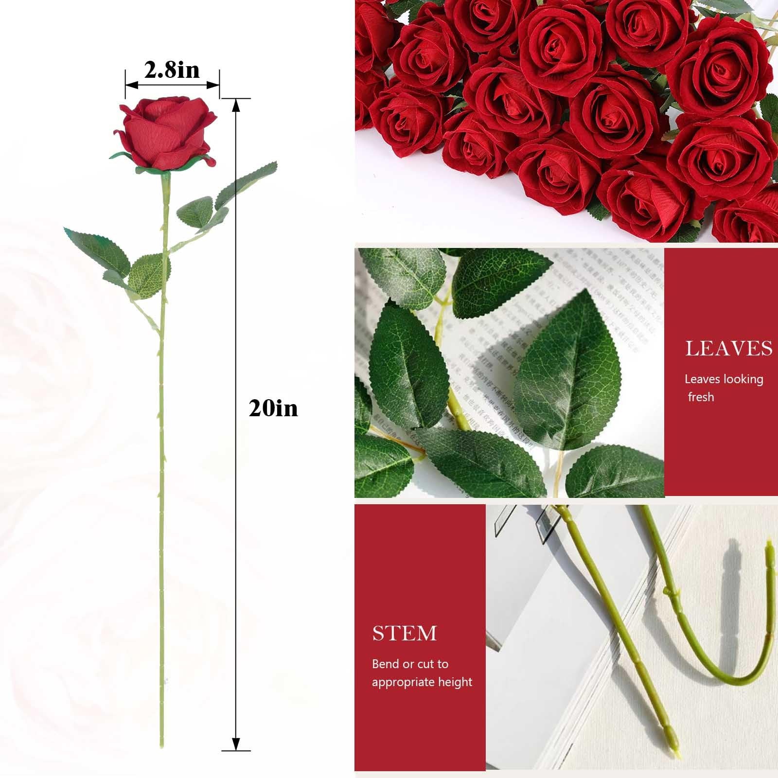 60 Pcs Artificial Roses Bulk Velvet Silk Red Rose Burgundy Roses for Wedding …