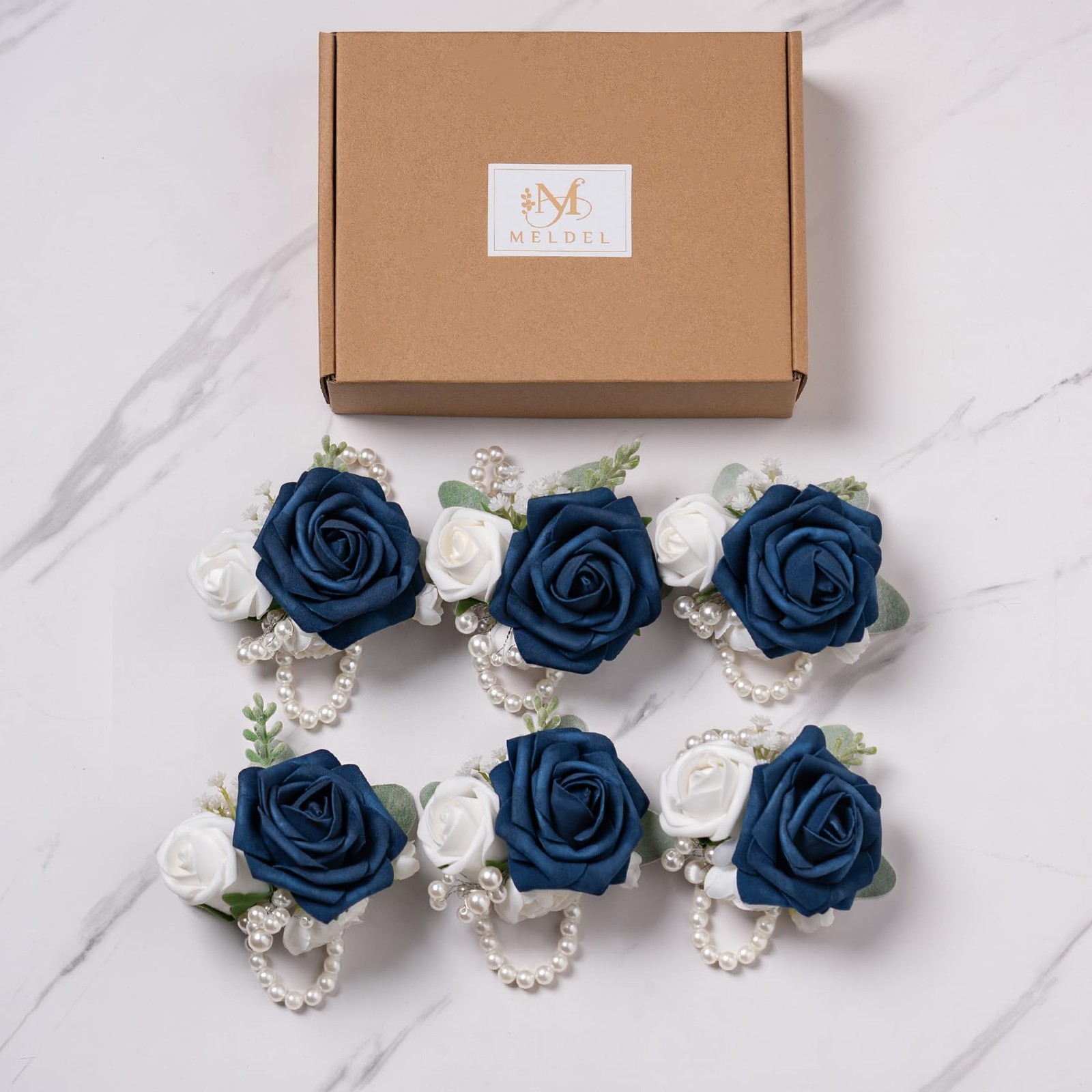 6 PCS Blue Wrist Corsage Prom Flower Girl Mother Wristlet Bridesmaid Wedding