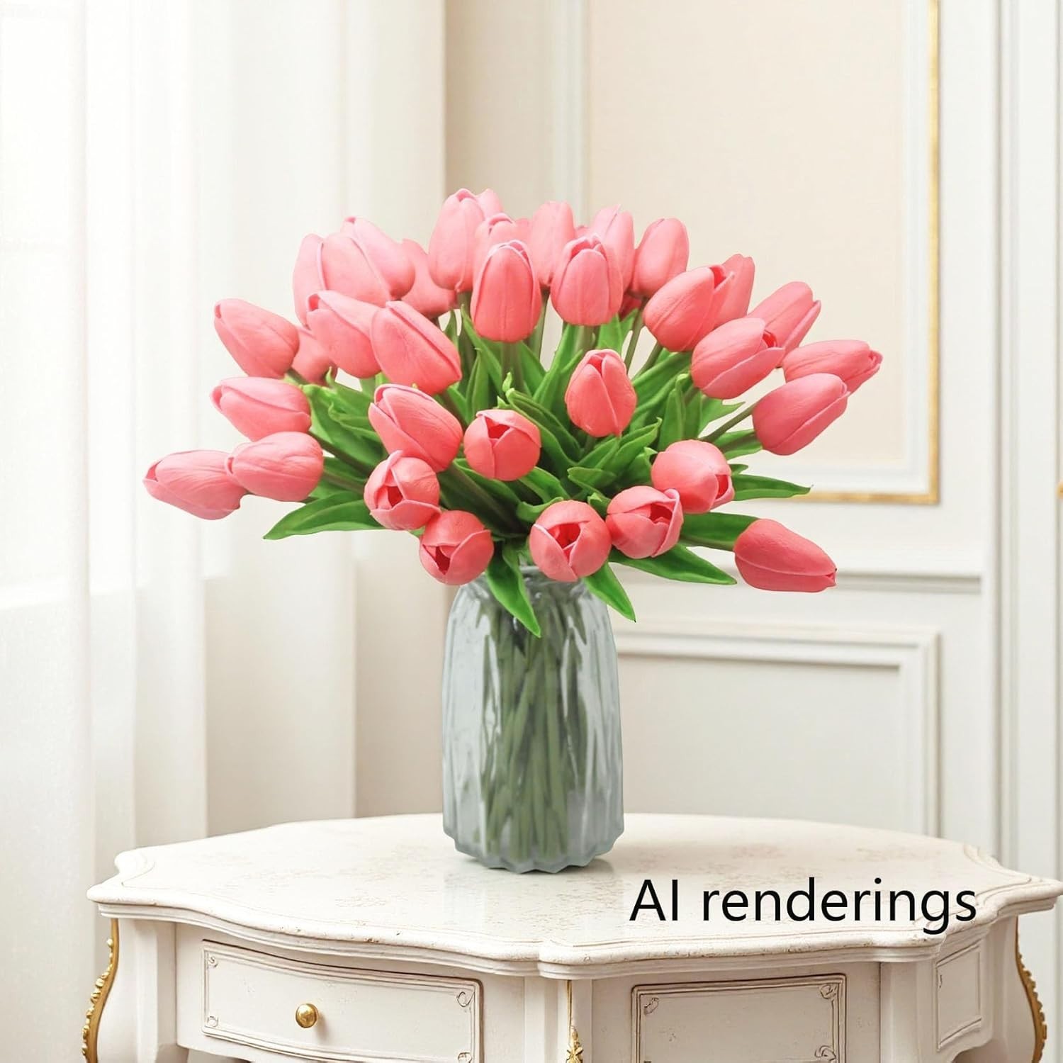 10-Heads Artificial Flowers PU Mini Real Touch Tulip Bouquets (Gradient Coral)