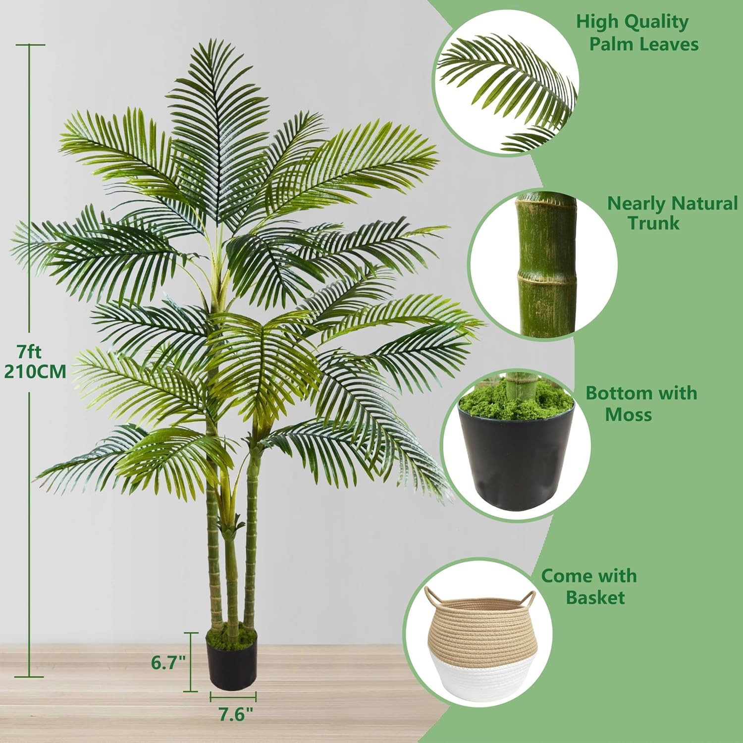 Artificial Palm Tree, 7ft Fake Areca Palm Plant with Basket, Large Faux Phoen…