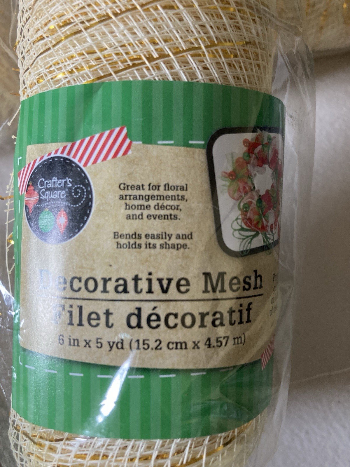 Crafter’s Square Decorative Mesh Roll 6 in x 5 yd Beige/Gold Lot of 6 New