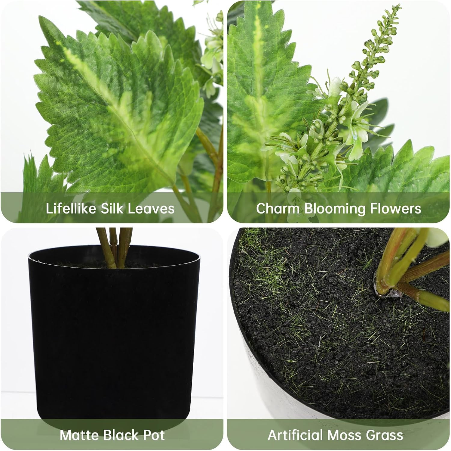 Artificial Plants Indoor with Pot 16.9″ Faux Potted Perilla Plants Indoor Decora