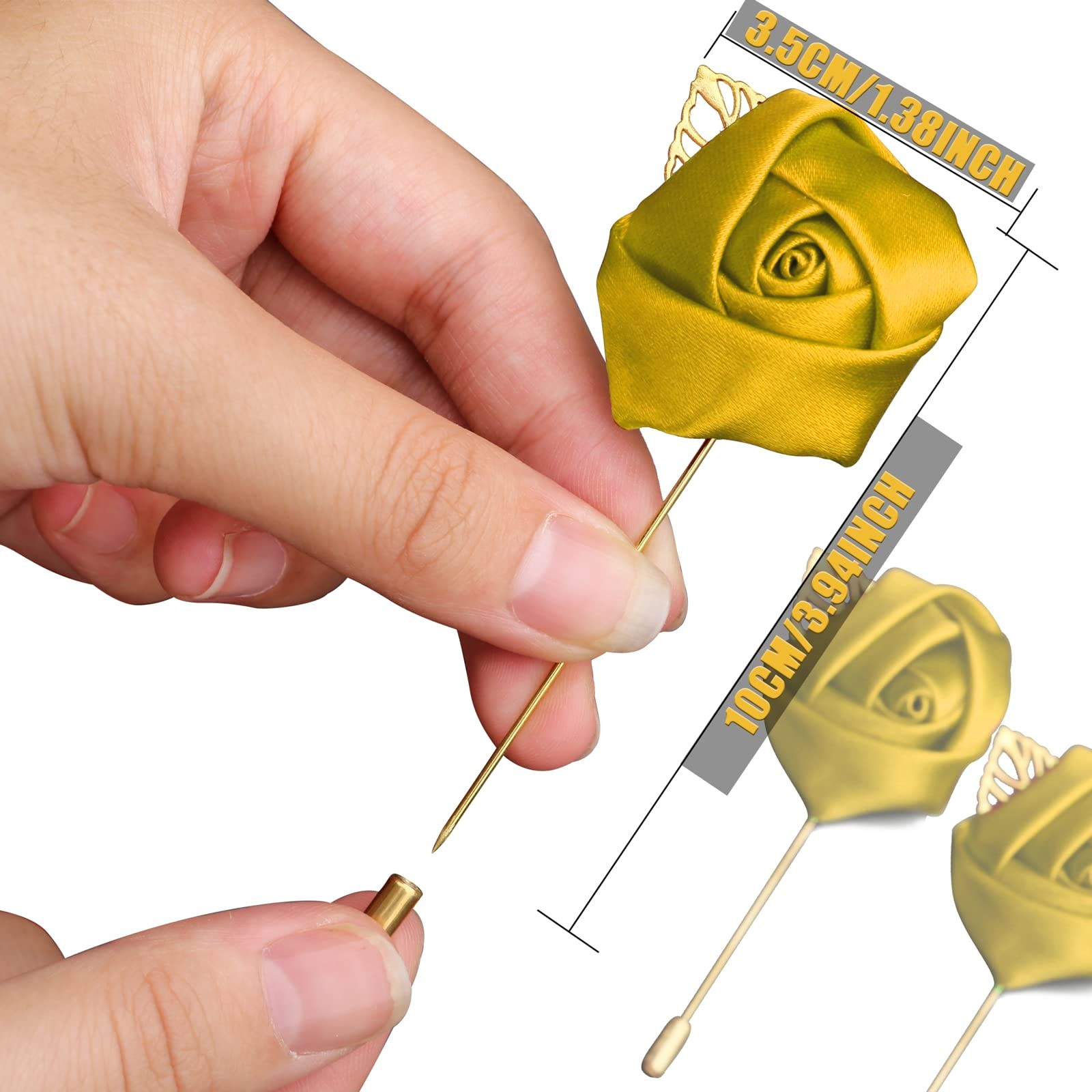 7 PCS Gold Artificial Rose Corsages Boutonniere Pins Men Wedding Suit Decor
