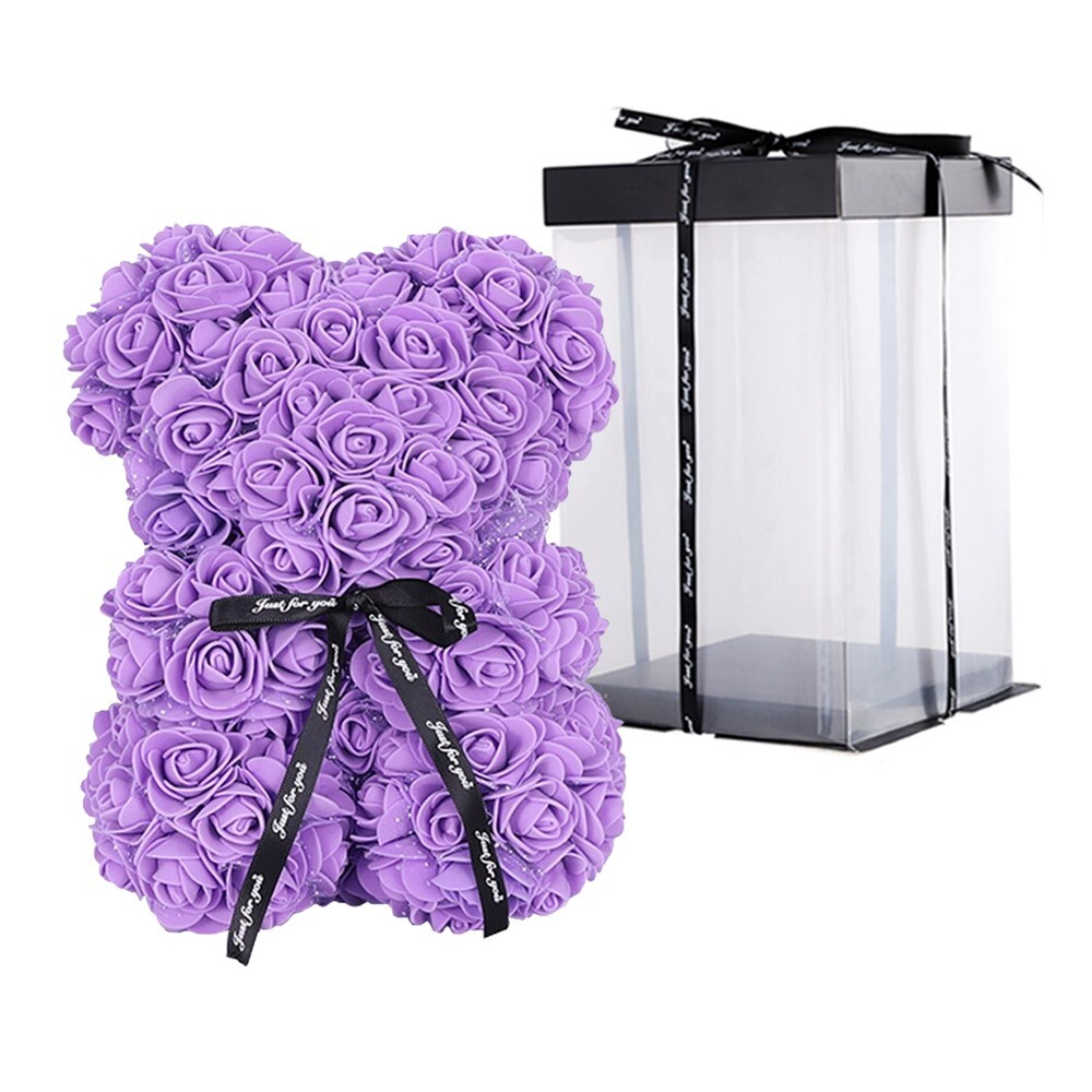 2023 Purple Rose Flower Teddy Bear with Gift Box (25cm) Valentines & Birthday