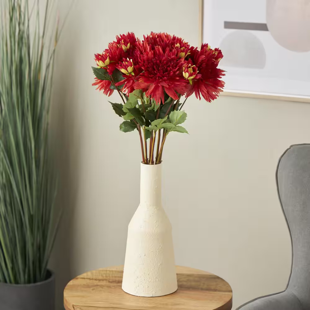 31 In. Red Indoor Artificial Dahlia Flower Stem in White Plastic Vase (Set of 8)