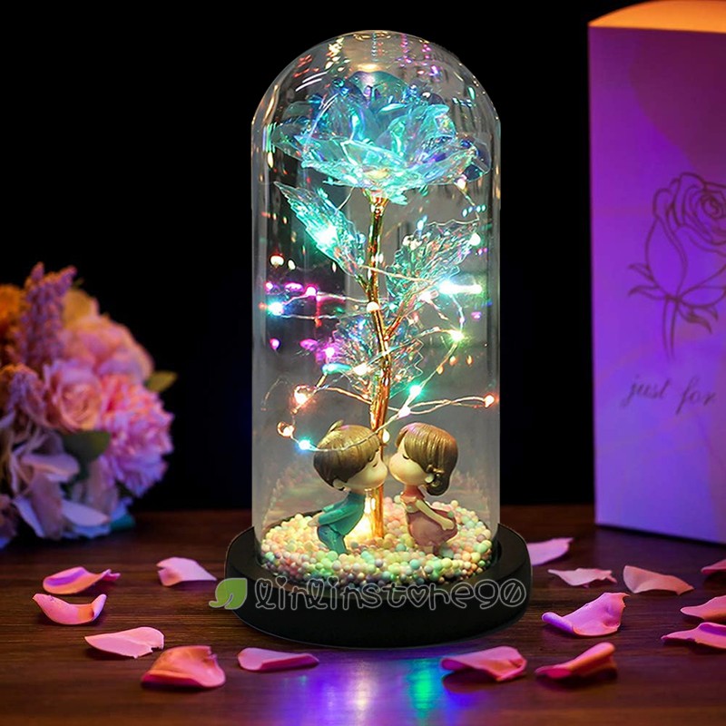Valentine’s Day Enchanted Crystal Galaxy Rose Flower In Dome Glass LED Light