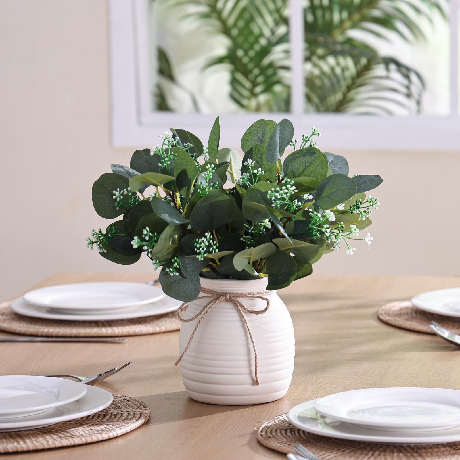 20pcs Eucalyptus Faux Plants in Vase | Modern Farmhouse Home Decor, Indoor Green