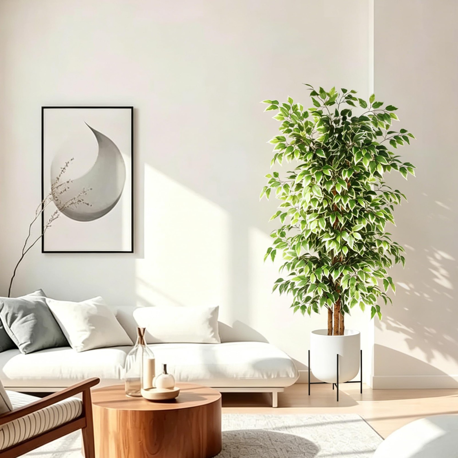 6ft Ficus Artificial Tree, Tall Faux Trees Indoor with Natural Trunk and Fake…