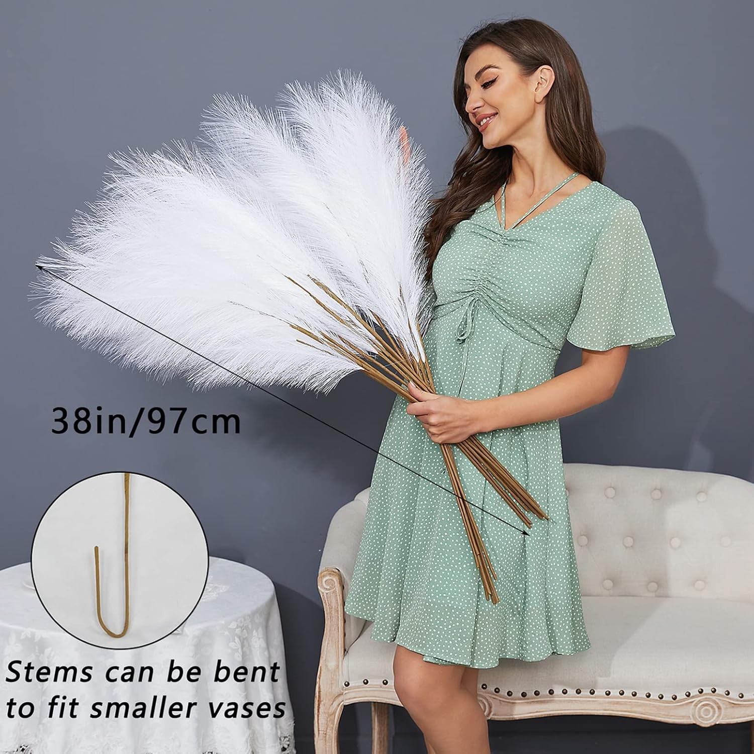 Versatile 38” Faux Pampas Grass – 8 PCS Silk Decor for Classy Events & Home
