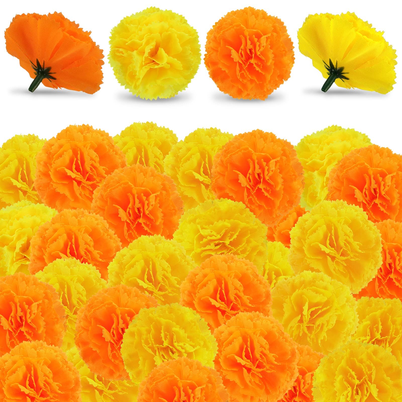 Artificial Marigold Flowers – 50 Pcs Halloween Decoration Orange Marigold Head S