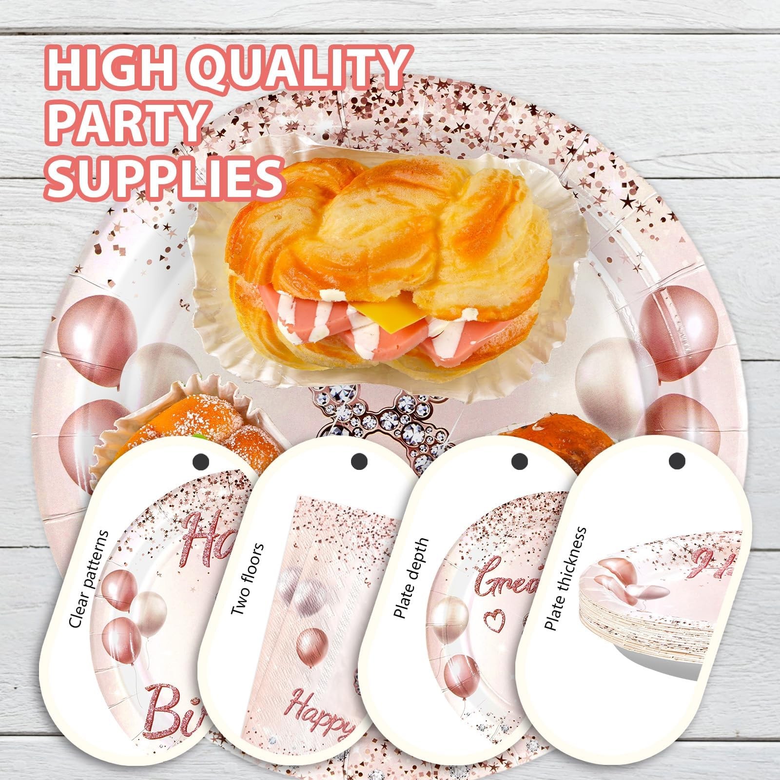 96 Pcs 8th Birthday Party Supplies for Girls Rose Gold 8 Years Old Paper Plat…