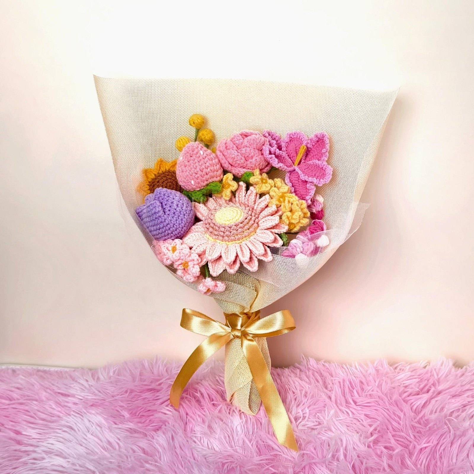Crochet Flower Arrangement Yarn Bouquet Desk Decor Home Decor Keepsake Decor
