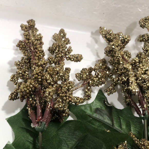 Artificial Gold and Green Decorative Berry Stems 7 total Christmas holiday ..