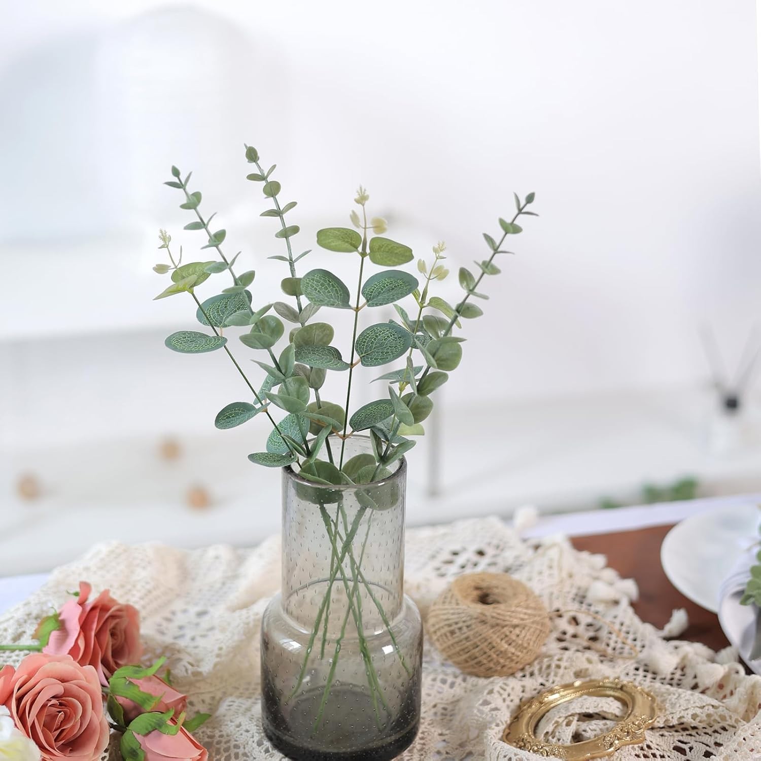 Eucalyptus Stems and Mixed Flowers 110 Pcs Realistic Greenery for Arrangements