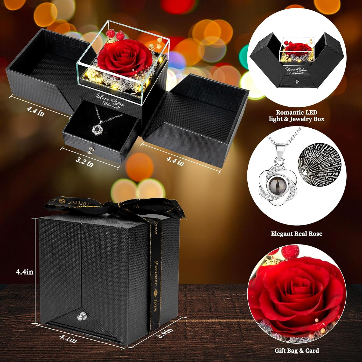 Preserved Red Real Rose-Eternal Flowers Rose Gifts for Mom Grandma Wife Girlfrie