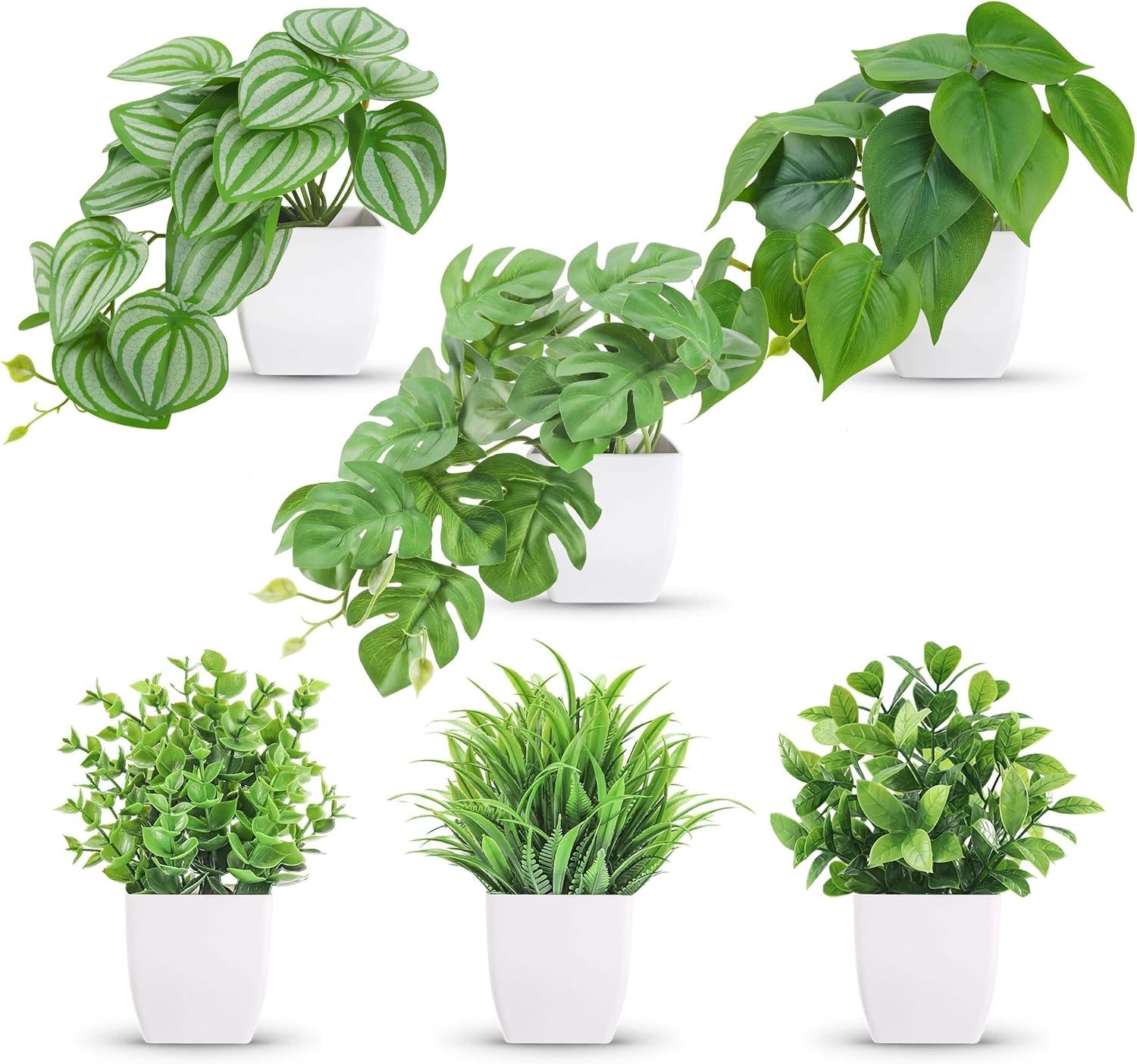 6 Pcs Mixed Small Fake Plants Modern Mini Potted Artificial Plants Indoor with