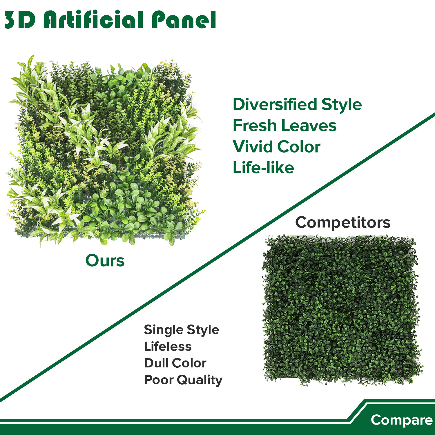20″ Artificial Grass Mats 3D Mixed Plant Wall Hedge Decor For Home Festival #13
