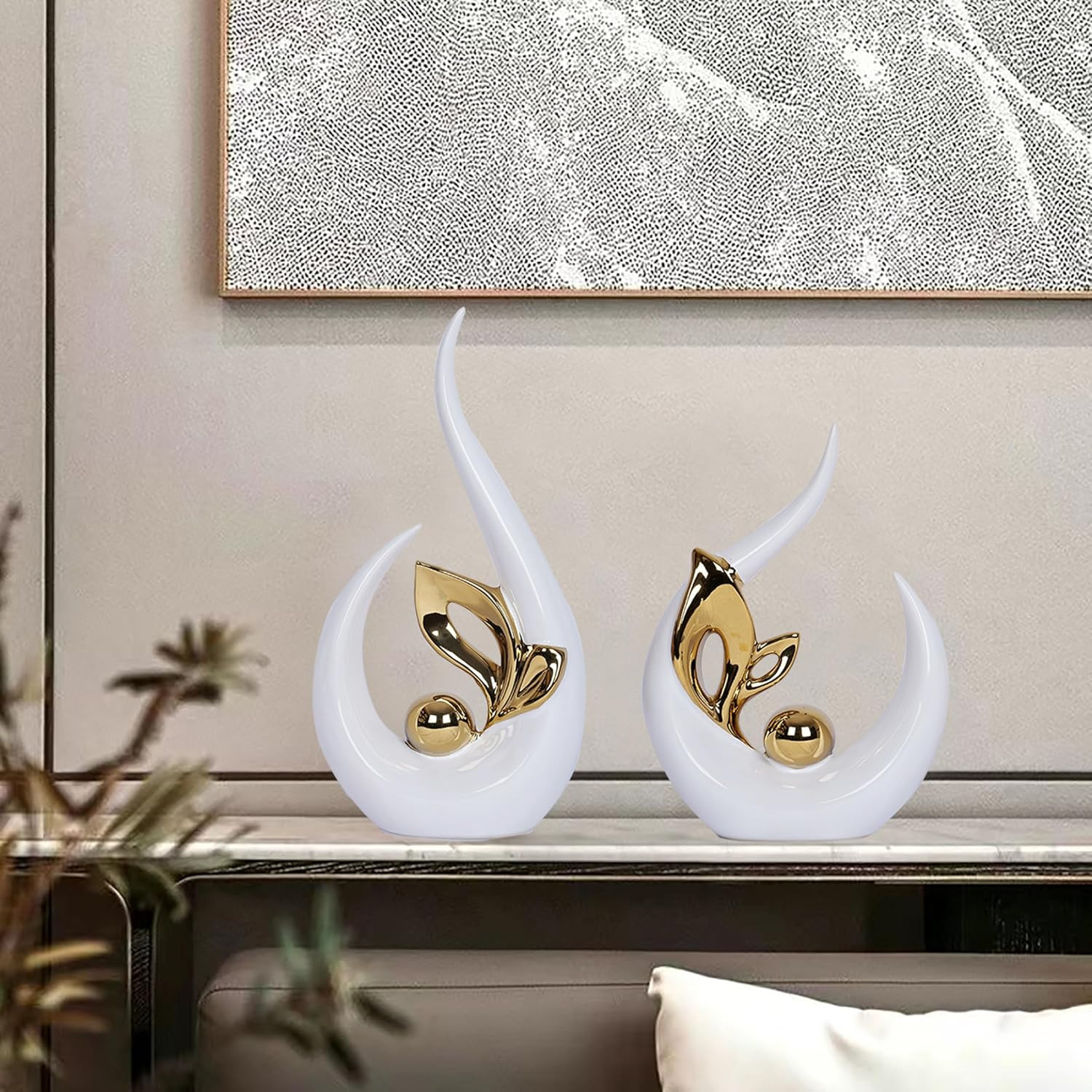 2 PCS White Home Decor Accent White and Gold Dining Table Centerpiece Decor Cera