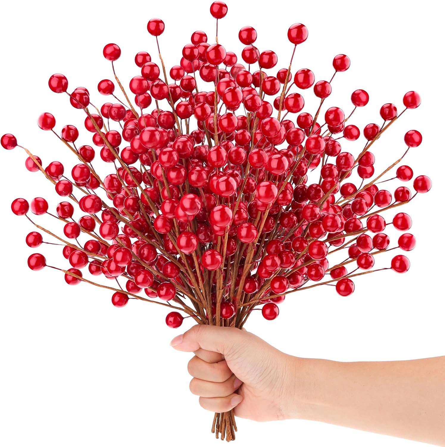 15 Pcs Artificial Red Berry Stems Christmas Red Berries Holly Berry Branches Fak