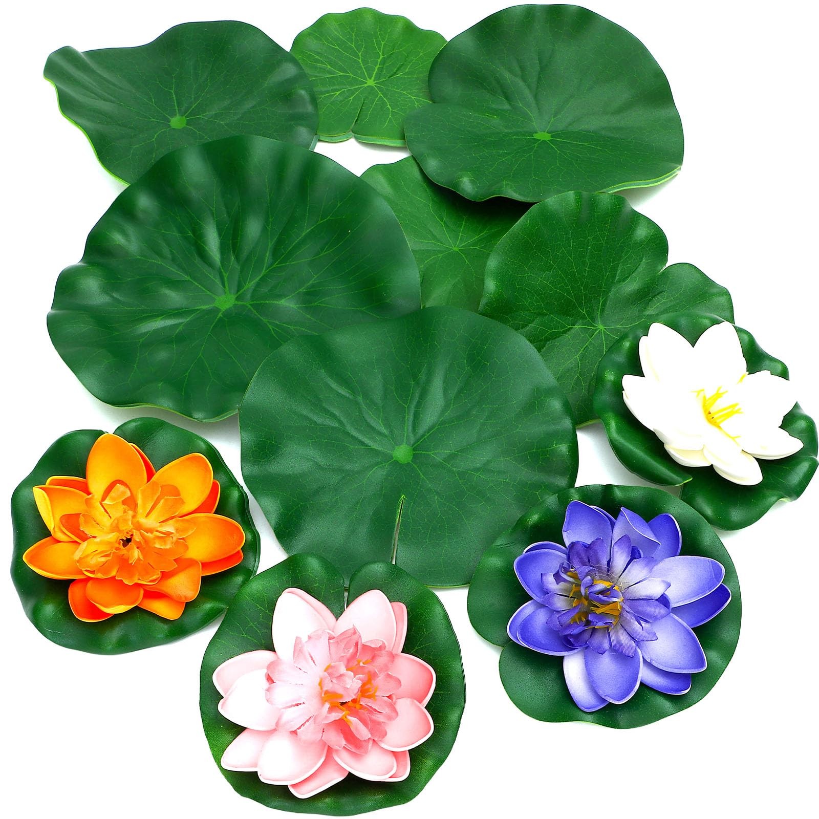 16 Pieces Artificial Floating Foam Lotus Flowers with Lotus Leaves Pond Plant…