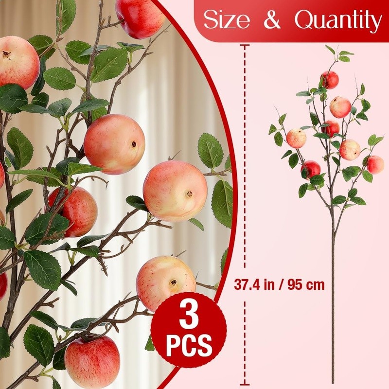 Fake Apple Branch Artificial Fruit Decor Plant Home Party Centerpieces New