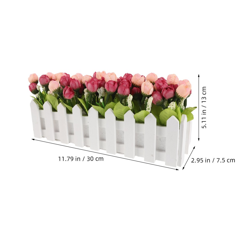 Simulation Flower Bonsai with Fence Rosy Artificial Flower for Home Office Desk