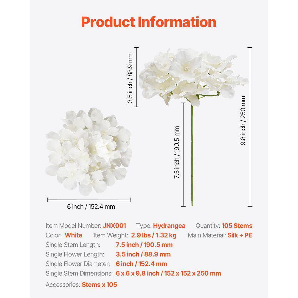 9.8 In. White Faux Bridal Shower with Stems, Artificial Flowers, 105 Pcs Real Lo