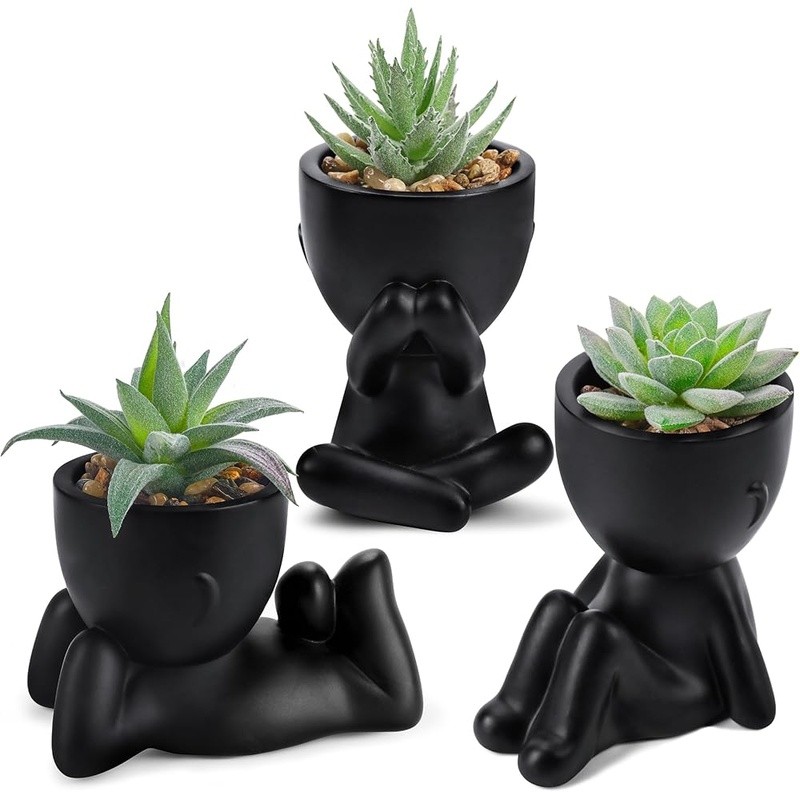 Human-Shaped Pots Faux Succulent Plants Indoor Desk Decor Cute Office Gifts New