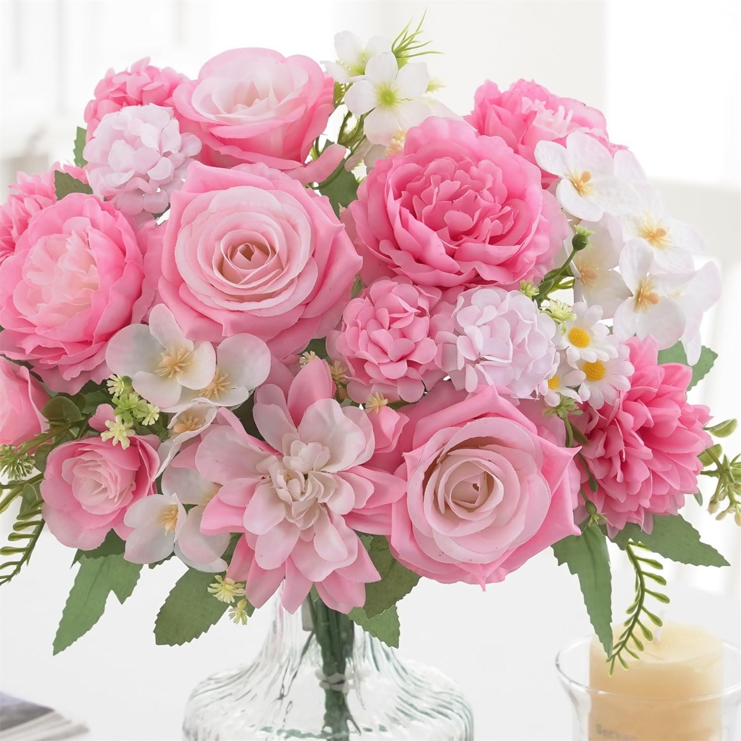 4 Pcs Mixed Artificial Flowers Small Peony Bouquet Fake Rose Silk Floral