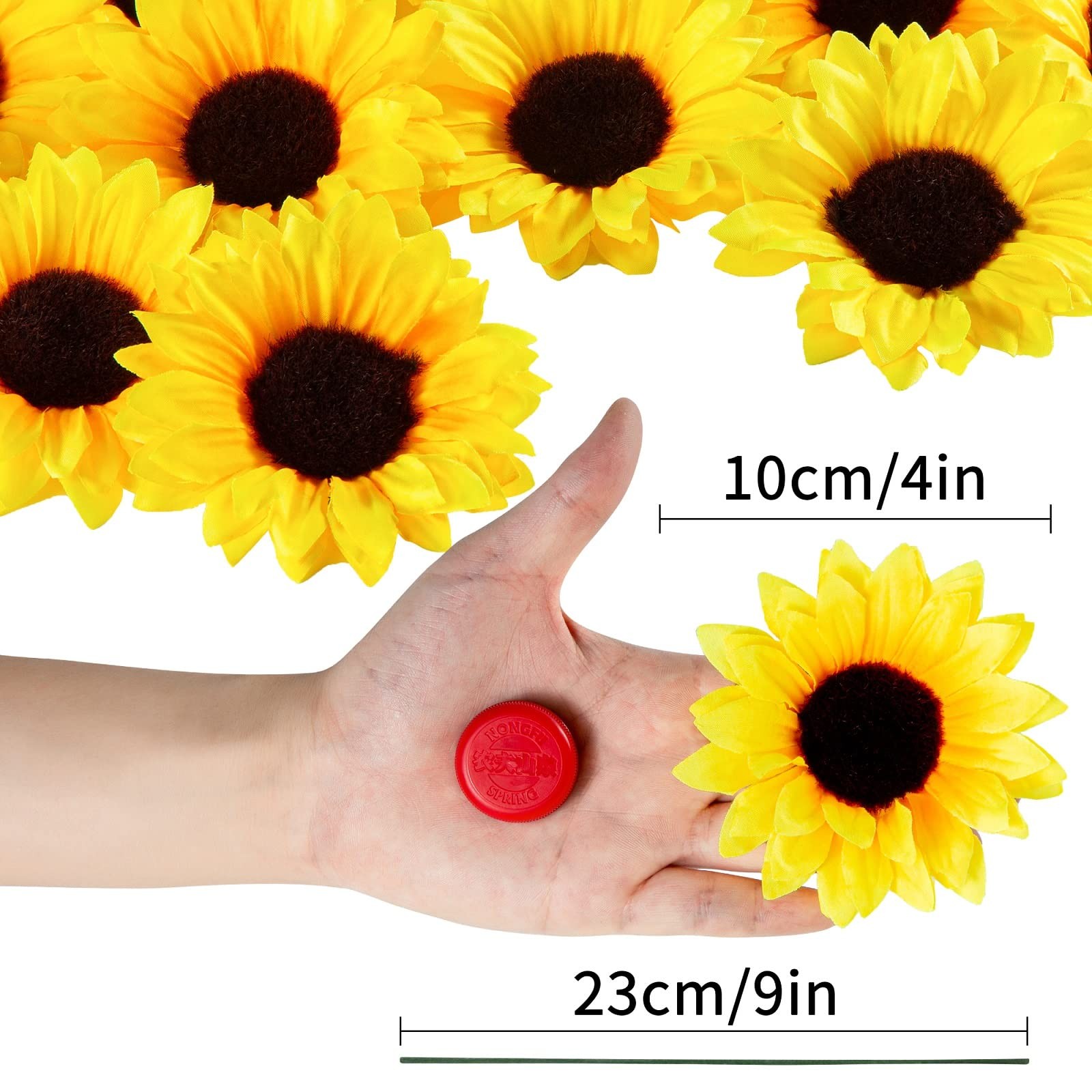 40 Pcs 4 Inch Fake Sunflower Heads with Stems Artificial Silk Flower Heads