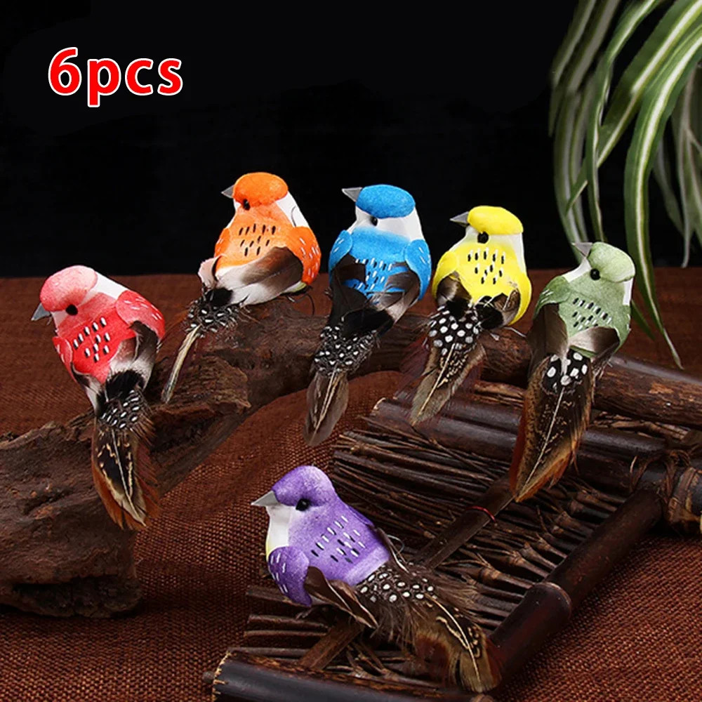 6Pcs Artificial Birds Fake Foam Animal Simulation Feather Birds Models DIY.
