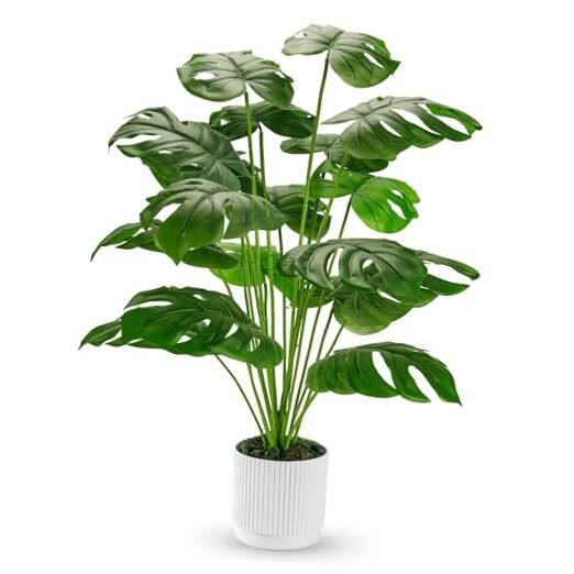 28″ Fake Plants Large Artificial Monstera Faux Potted Plants 28″-WHITE 1