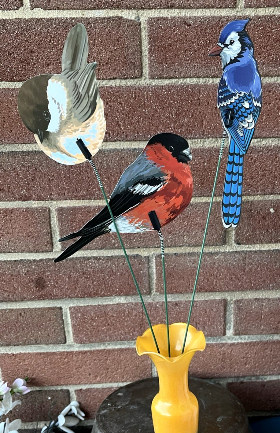 Blue Jay, Red Bird, Chickadee Bird Picks Lot of 3 Plastic Birds on Wire Stems
