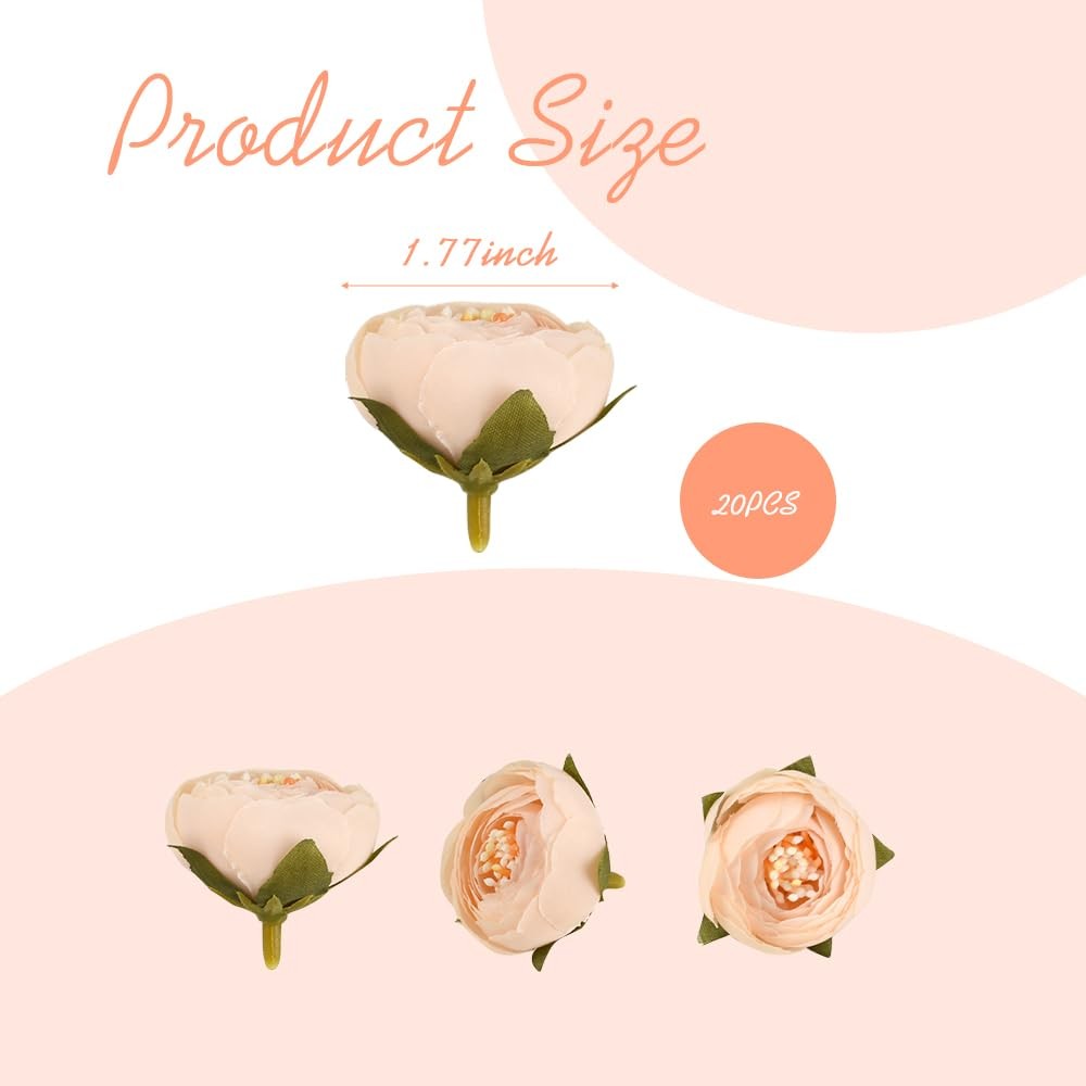 Artificial Peony Flower Heads, Cream White with Peach Center, Silk Fabric wit…