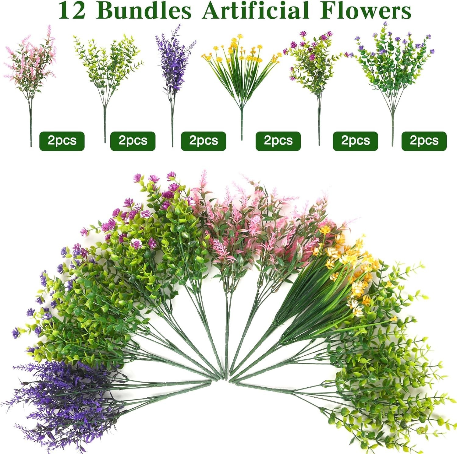 Lifelike 12 Bundle Silk Flowers in Purple, Pink, Yellow – Perfect for Home Decor