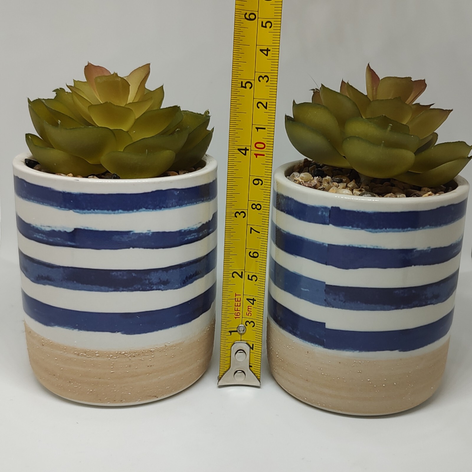 Set of 2 Faux Succulents In Ceramic Pots Rustic Coastal Small Artificial Plants