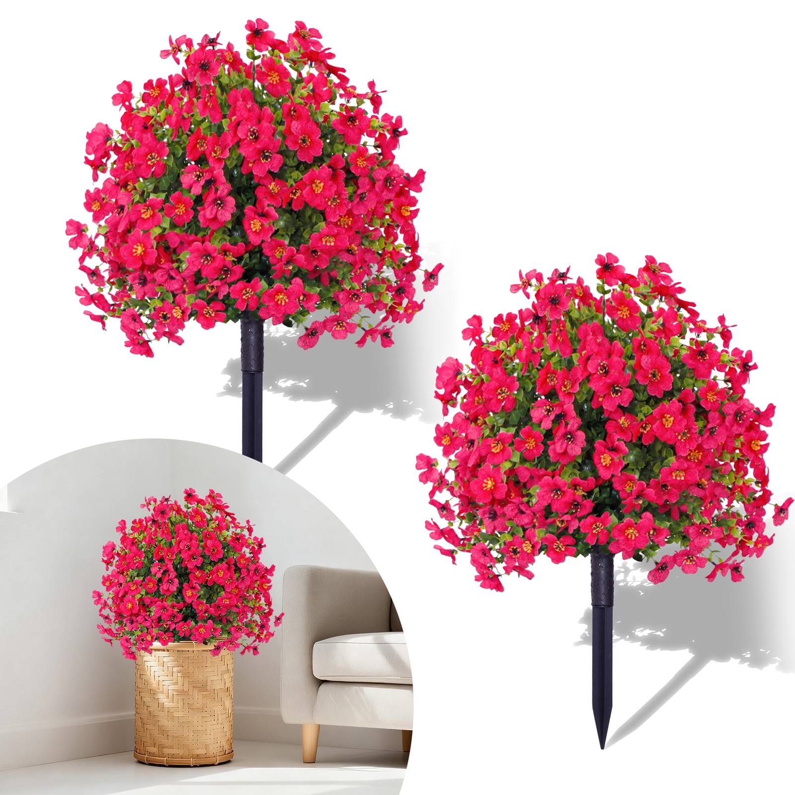 2Pcs Artificial Violet Flower Faux for Indoor Outdoor Garden Porch Patio Wedding