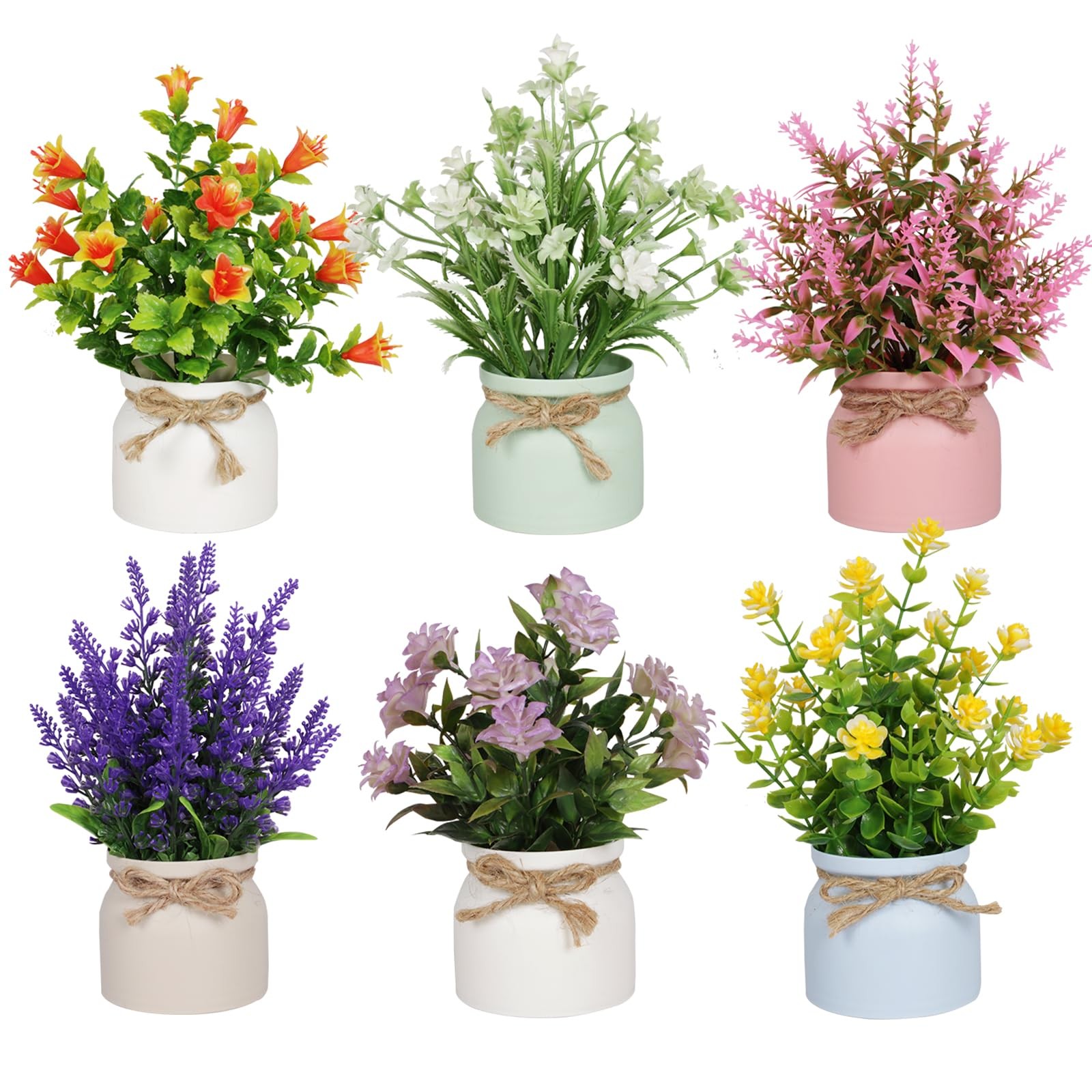 6pcs Artificial Pot Flowers Small Fake Plants Mini Potted Plants for Home Off…