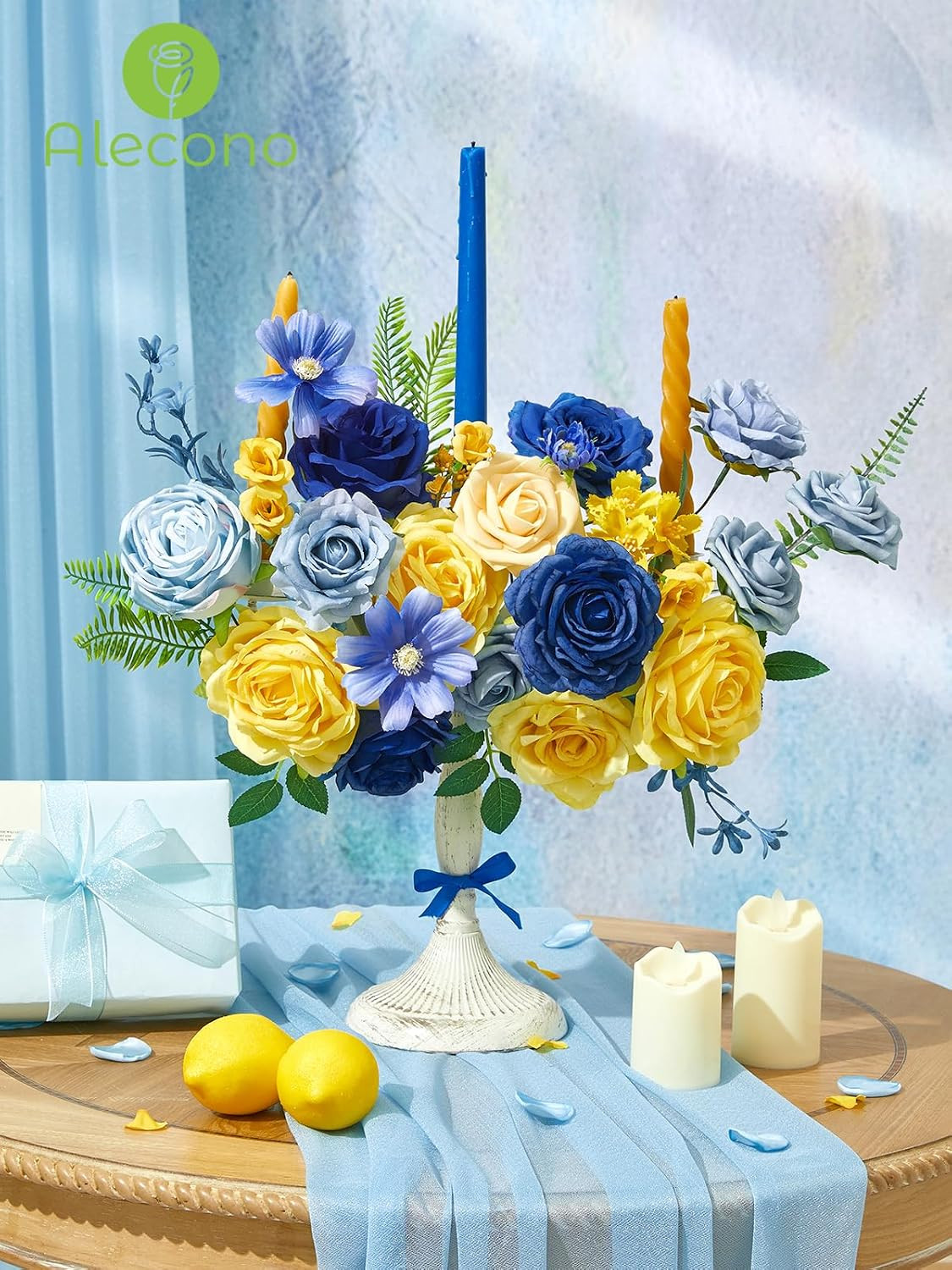 Blue and Yellow Silk Flowers for Valentine’s, Weddings, and Party Decor