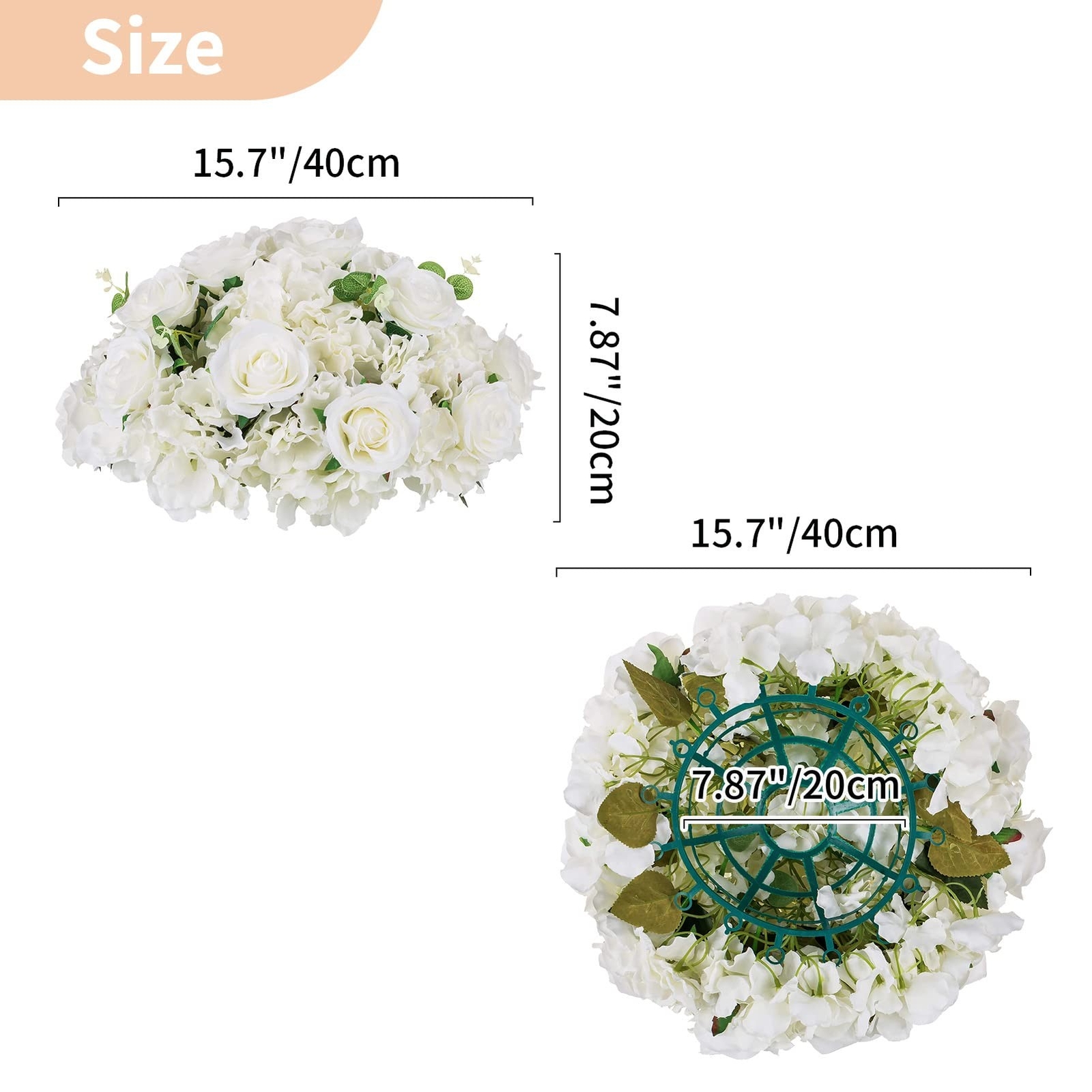 NUPTIO Flower Ball Arrangement Bouquet – 2 Pcs 15.7 inch Diameter White Fake …